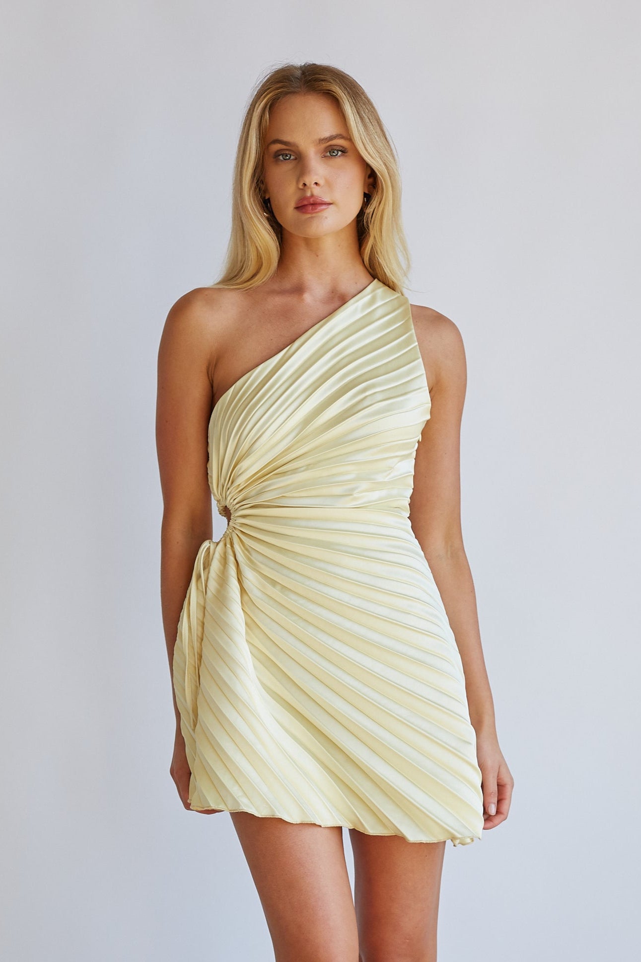 One Shoulder Plisse Mini Dress – Graduation Dress & Satin Party Gown