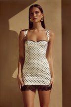 Satin Polka Dot Sweetheart Underwired Lace Trim Bodycon Mini Dress – Glamorous Bridesmaid Wedding Guest Outfit