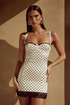 Satin Polka Dot Sweetheart Underwired Lace Trim Bodycon Mini Dress – Glamorous Bridesmaid Wedding Guest Outfit