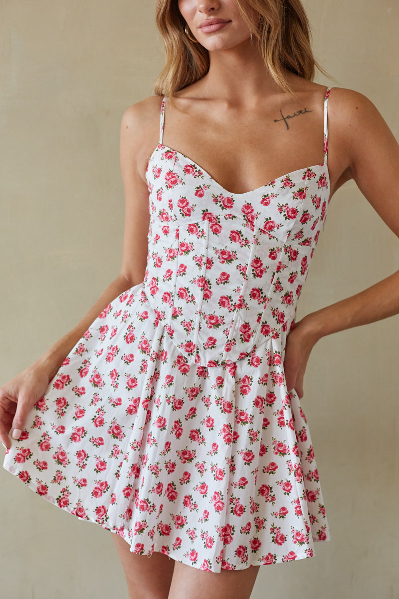 Corset Fit & Flare Tie-Up Back Smocked Mini Dress – Romantic Bridesmaid Wedding Guest Outfit