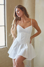 Corset Fit & Flare Tie-Up Back Smocked Mini Dress – Romantic Bridesmaid Wedding Guest Outfit