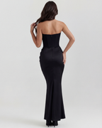 Black Boned Corset Crepe Long Gown – Glamorous Wedding Guest Formal Dress