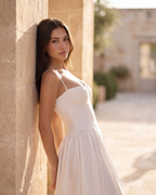 White Boned Sweetheart Twill Midi Dress with Pockets – Summer Wedding Guest Garden Party Gown