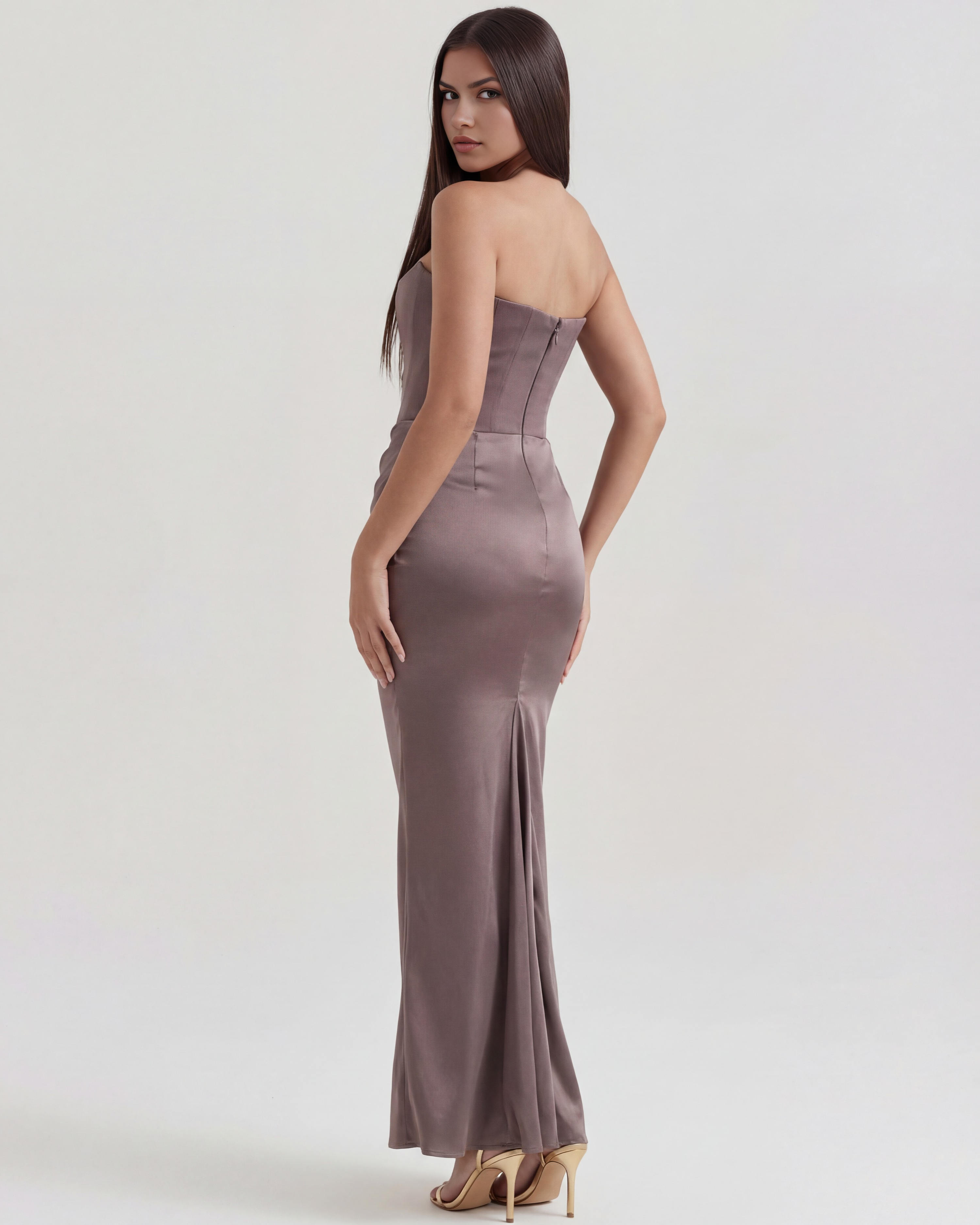 Burgundy Boned Corset Crepe Long Gown – Glamorous Wedding Guest Formal Dress