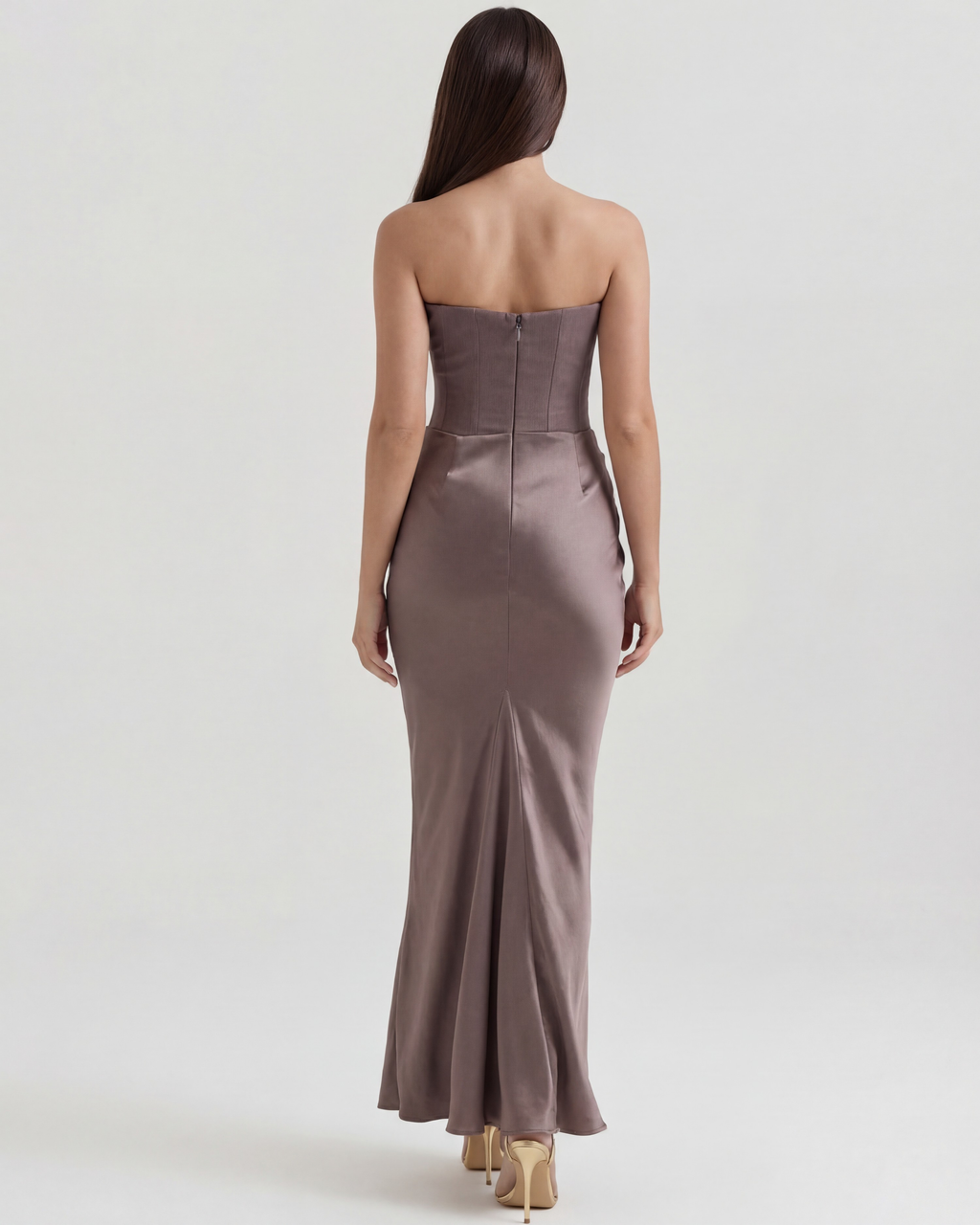Burgundy Boned Corset Crepe Long Gown – Glamorous Wedding Guest Formal Dress