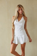 Satin Halter Flared Mini Dress – Bridesmaid Dress & Wedding Guest Party Gown