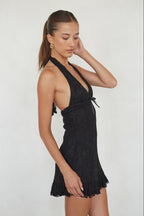 Lace Halter Ruffle Mini Dress – Graduation Party Dress & Summer Gown