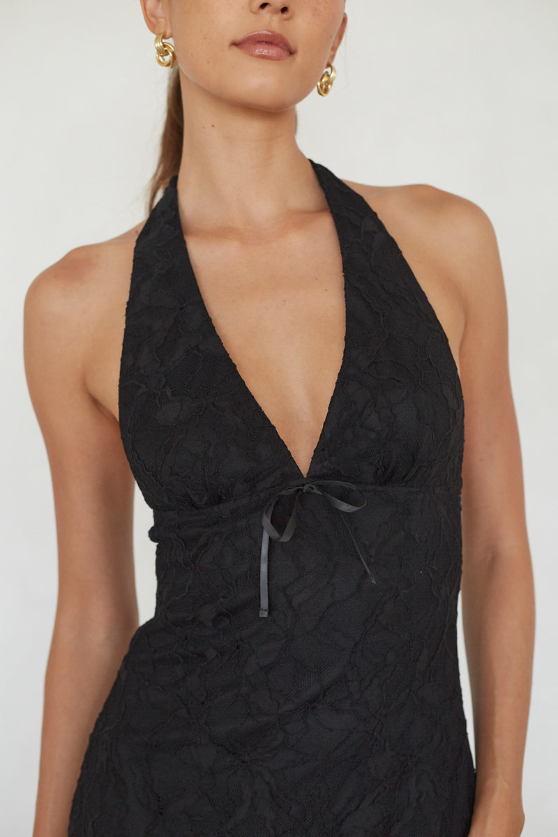 Lace Halter Ruffle Mini Dress – Graduation Party Dress & Summer Gown