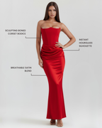 Black Boned Corset Crepe Long Gown – Glamorous Wedding Guest Formal Dress