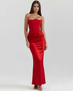 Black Boned Corset Crepe Long Gown – Glamorous Wedding Guest Formal Dress