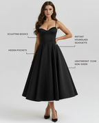 Satin Tulle Boned Sweetheart Midi Dress with Pockets – Fairytale Wedding Guest Gown