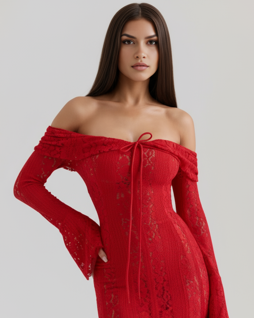 Floral Lace Off-Shoulder Maxi Dress – Boned Bodice Godet Skirt Formal Evening Gown