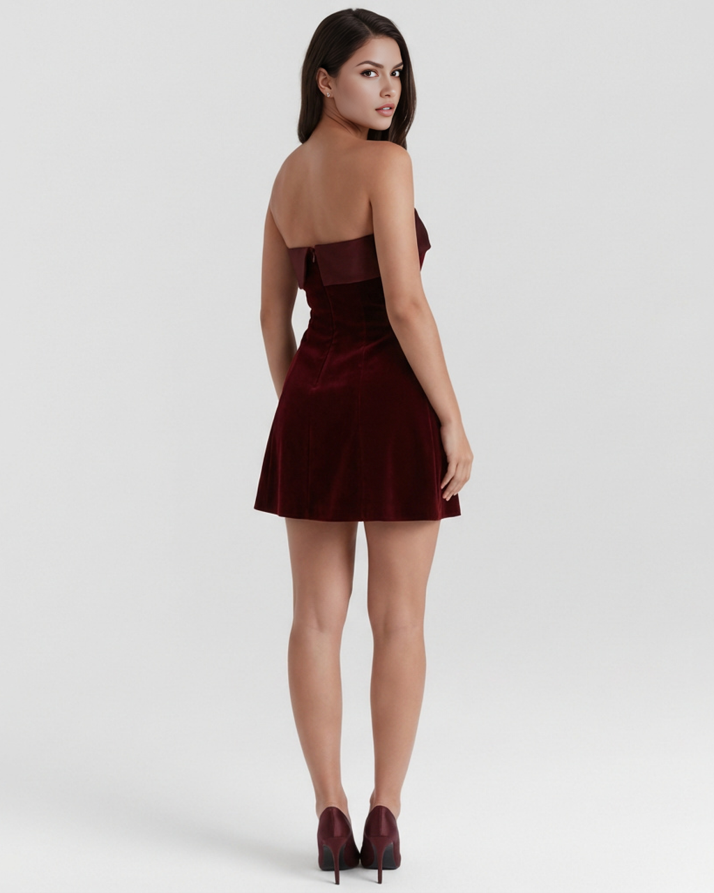 Velvet-Feel Strapless Bandeau Mini Dress – A-Line Cocktail Party Dress Women 2026