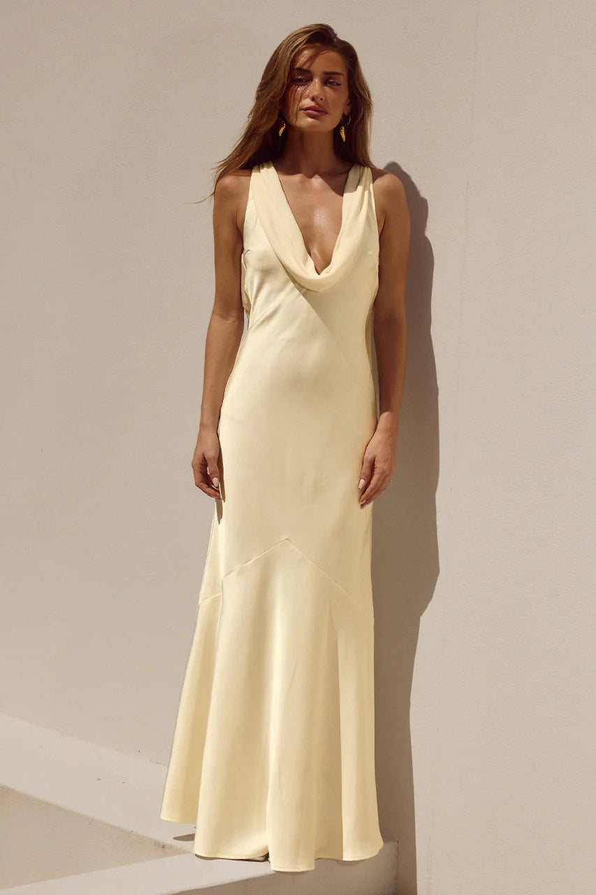 Satin Cowl Neck Maxi Dress – Graduation Gown & Elegant Evening Dress
