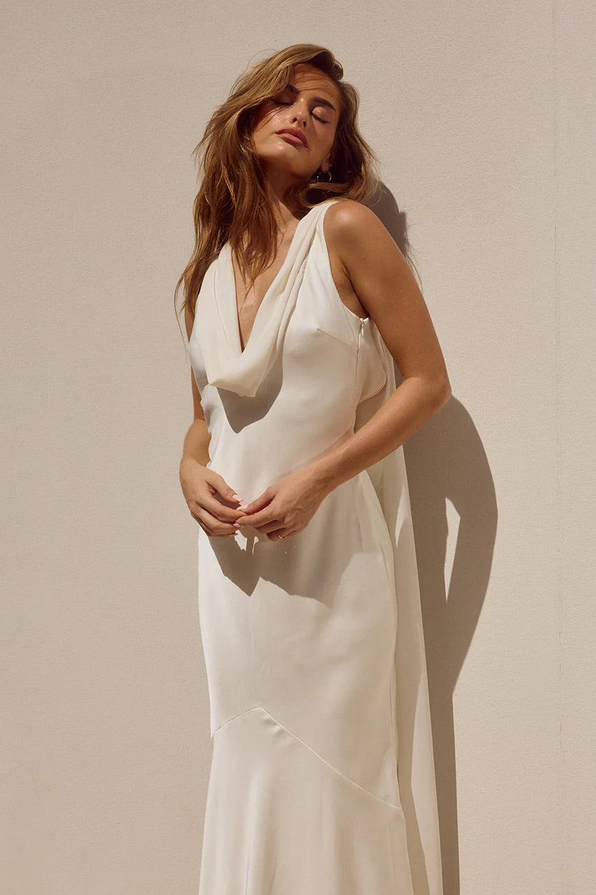 Satin Cowl Neck Maxi Dress – Graduation Gown & Elegant Evening Dress