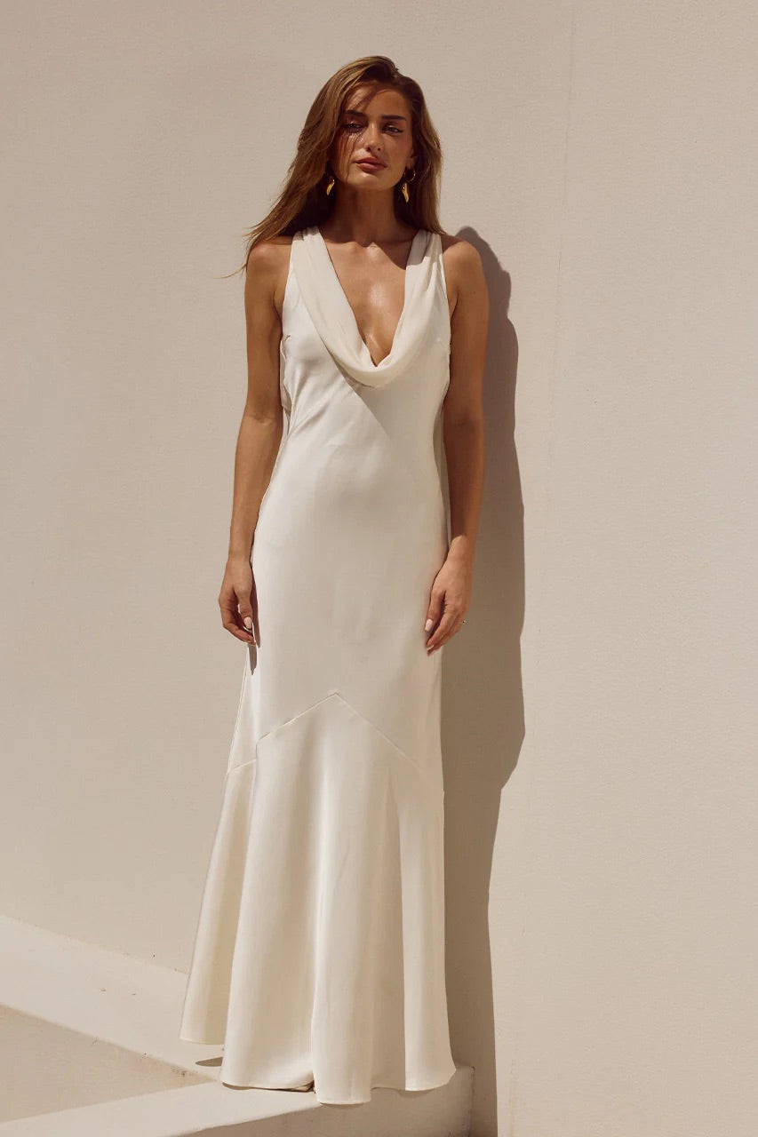 Satin Cowl Neck Maxi Dress – Graduation Gown & Elegant Evening Dress