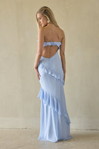 Ruffle Open Back Maxi Dress – Strapless Chiffon Gown & Homecoming Dress