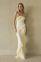 Ruffle Open Back Maxi Dress – Strapless Chiffon Gown & Homecoming Dress