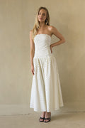 Cotton Polka Dot Strapless Drop Waist Fit & Flare Midi Dress – Chic Bridesmaid Wedding Guest Outfit