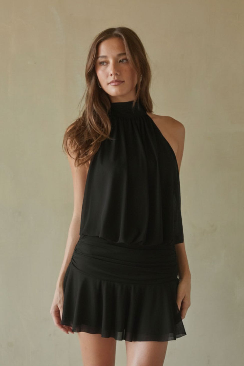 High Neck Mesh Mini Dress – Graduation Dress & Sheer Party Gown