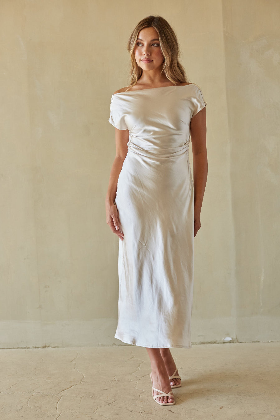 Satin Cowl Midi Dress – Elegant Blue Formal Dress & Evening Gown
