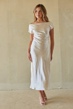 Satin Cowl Midi Dress – Elegant Blue Formal Dress & Evening Gown