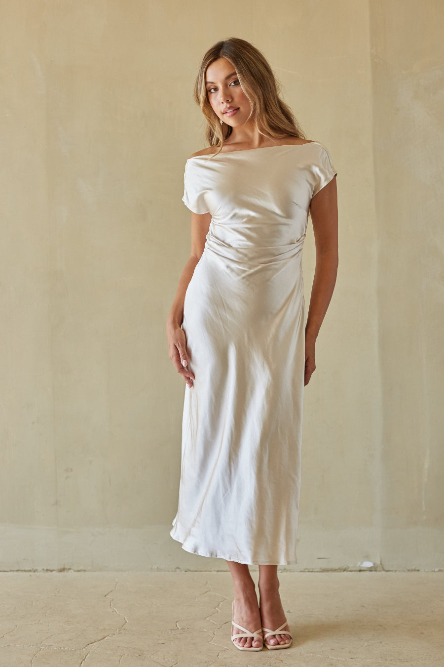 Satin Cowl Midi Dress – Elegant Blue Formal Dress & Evening Gown