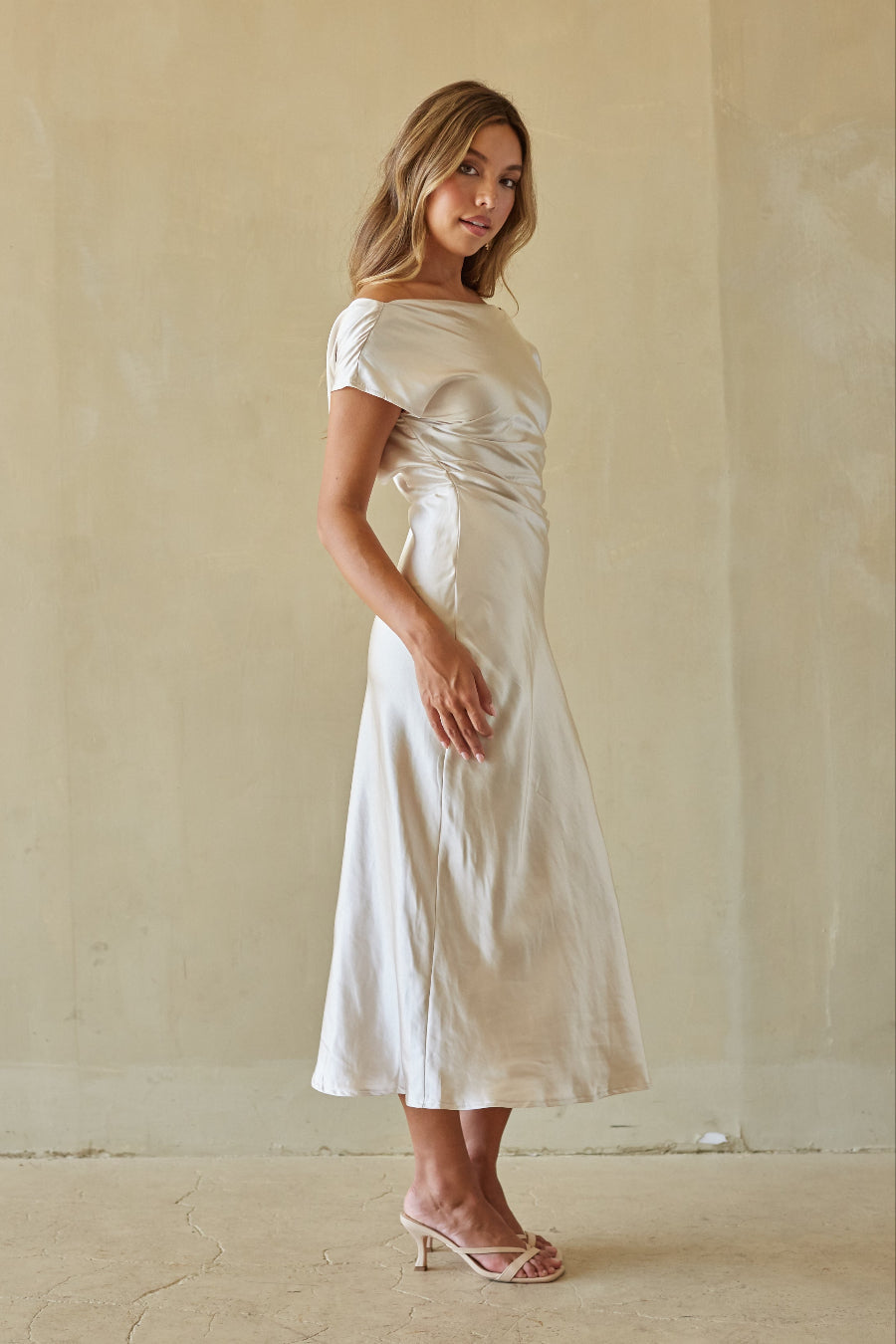 Satin Cowl Midi Dress – Elegant Blue Formal Dress & Evening Gown