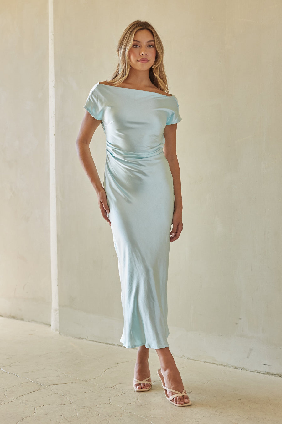 Satin Cowl Midi Dress – Elegant Blue Formal Dress & Evening Gown