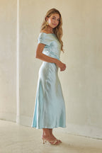 Satin Cowl Midi Dress – Elegant Blue Formal Dress & Evening Gown