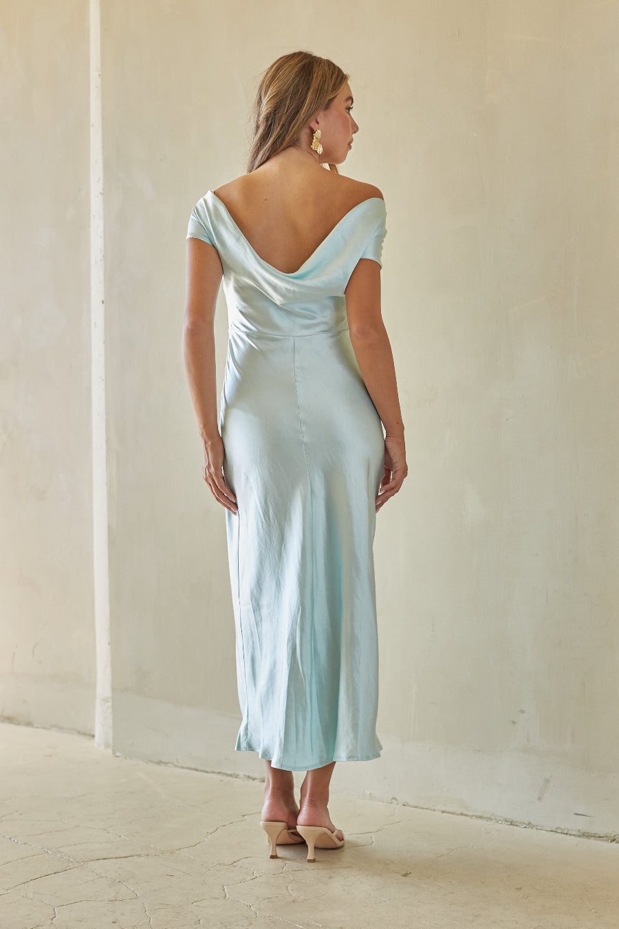 Satin Cowl Midi Dress – Elegant Blue Formal Dress & Evening Gown