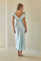 Satin Cowl Midi Dress – Elegant Blue Formal Dress & Evening Gown