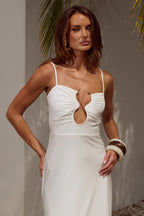 White Square Neck Body-Skimming Floor Length Maxi Dress – Elegant Bridesmaid Wedding Guest Gown