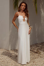 White Square Neck Body-Skimming Floor Length Maxi Dress – Elegant Bridesmaid Wedding Guest Gown