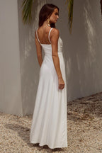 White Square Neck Body-Skimming Floor Length Maxi Dress – Elegant Bridesmaid Wedding Guest Gown