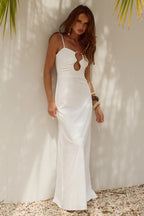 White Square Neck Body-Skimming Floor Length Maxi Dress – Elegant Bridesmaid Wedding Guest Gown