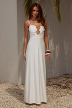 White Square Neck Body-Skimming Floor Length Maxi Dress – Elegant Bridesmaid Wedding Guest Gown