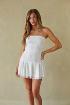 Strapless Lace Ruched Mini Dress – Graduation Dress & Bodycon Party Gown