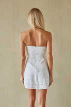 White Eyelet Strapless Knot Front Mini Dress – Chic Bridesmaid Wedding Guest Party Outfit