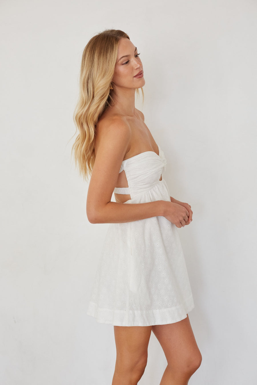 Eyelet Twist Front Mini Dress – Graduation Dress & White Summer Gown