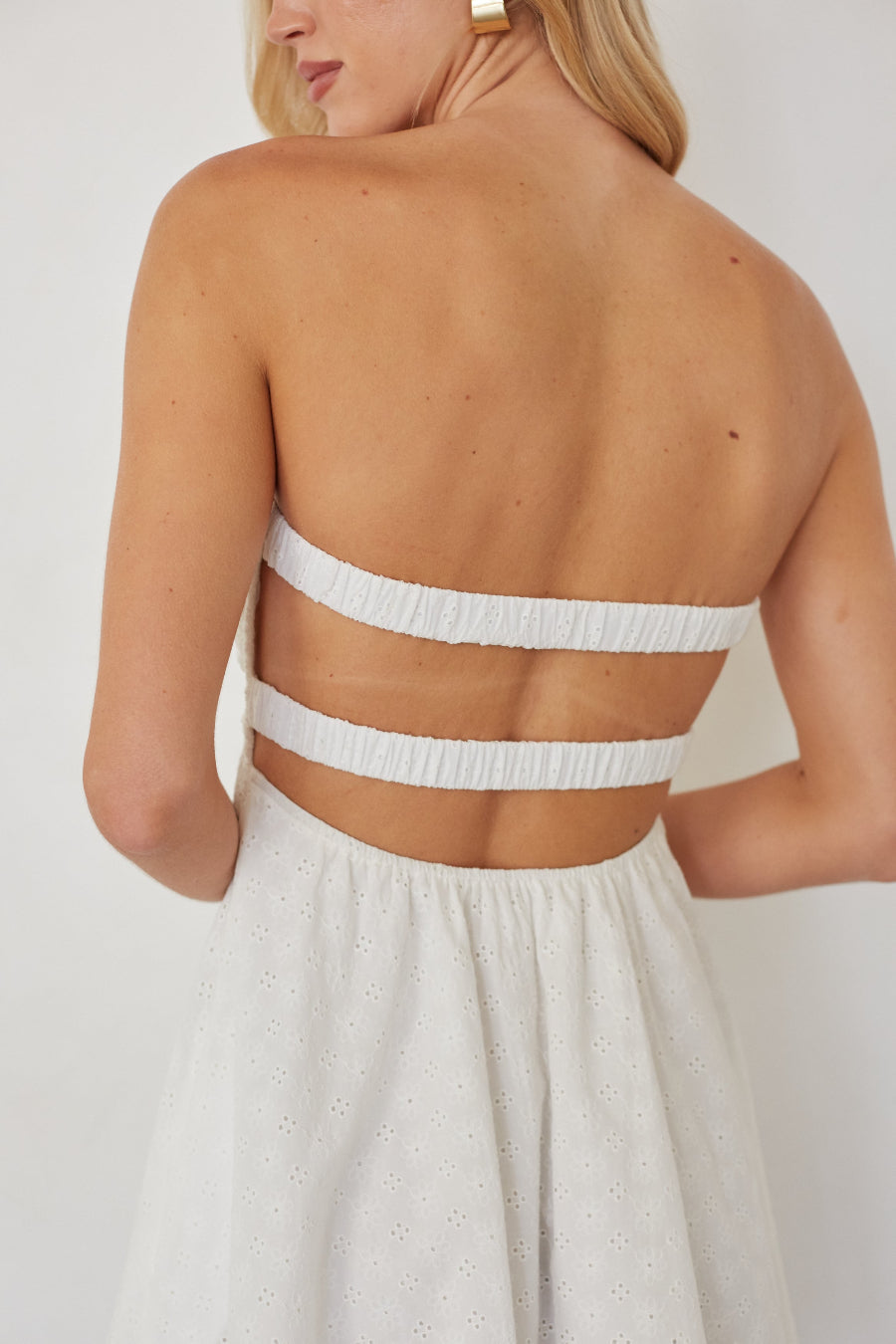Eyelet Twist Front Mini Dress – Graduation Dress & White Summer Gown