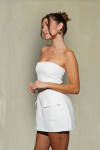 Margaret Strapless Romper Dress – Graduation Party Dress with Pockets