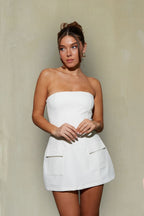 Margaret Strapless Romper Dress – Graduation Party Dress with Pockets