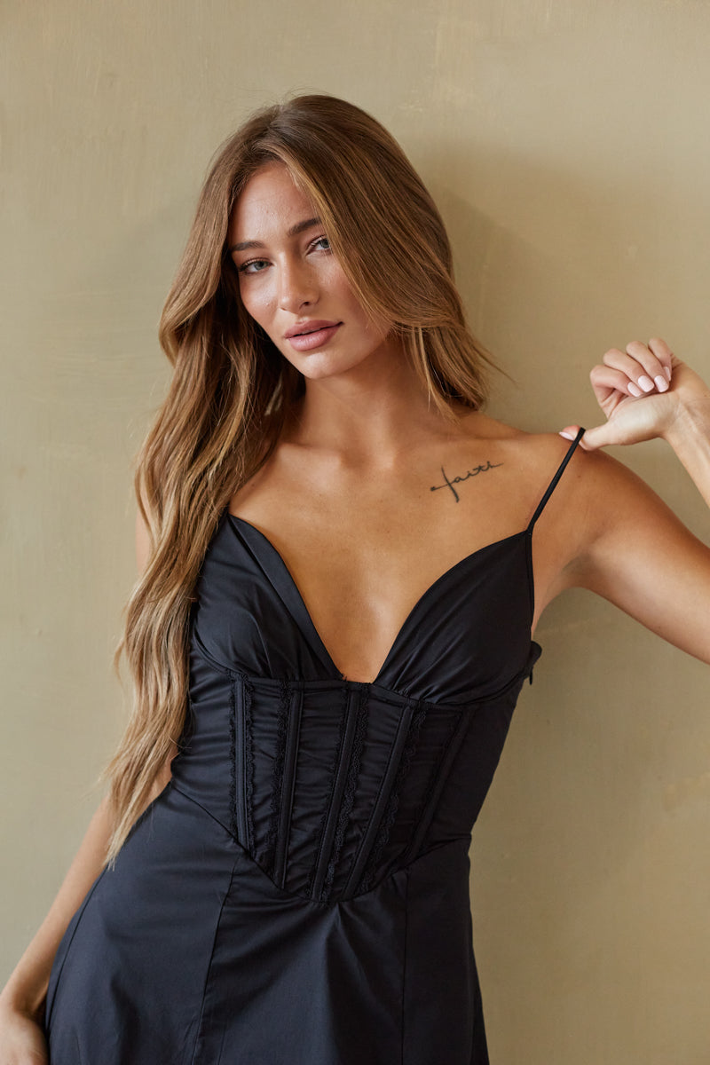 Cotton Corset Wired Bustier Deep V Lace-Up Back A-Line Mini Dress – Chic Bridesmaid Wedding Guest Outfit
