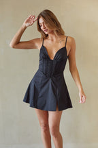Cotton Corset Wired Bustier Deep V Lace-Up Back A-Line Mini Dress – Chic Bridesmaid Wedding Guest Outfit