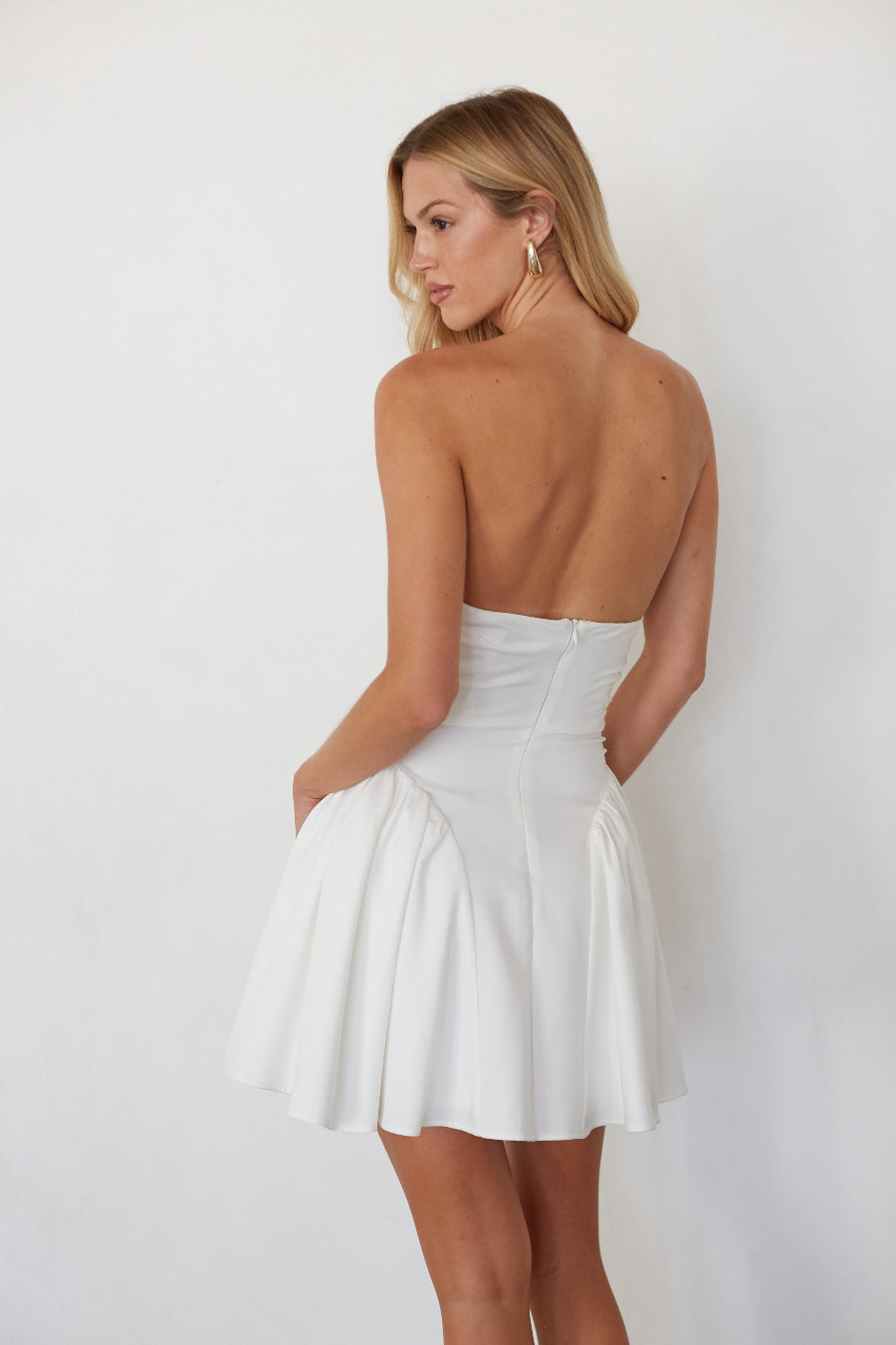 Ruched Bardot Mini Dress – Graduation Dress & White Party Gown