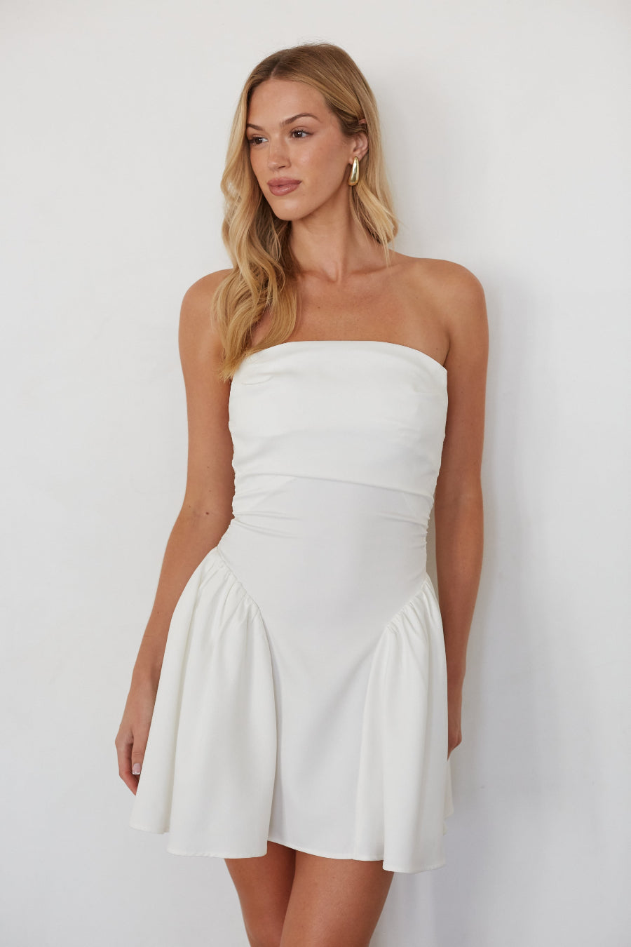Ruched Bardot Mini Dress – Graduation Dress & White Party Gown