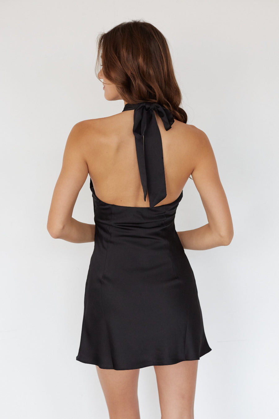Halter Keyhole Twist Knot Open Back Fit & Flare Mini Dress – Chic Bridesmaid Wedding Guest Party Outfit