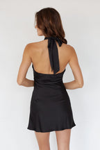 Halter Keyhole Twist Knot Open Back Fit & Flare Mini Dress – Chic Bridesmaid Wedding Guest Party Outfit