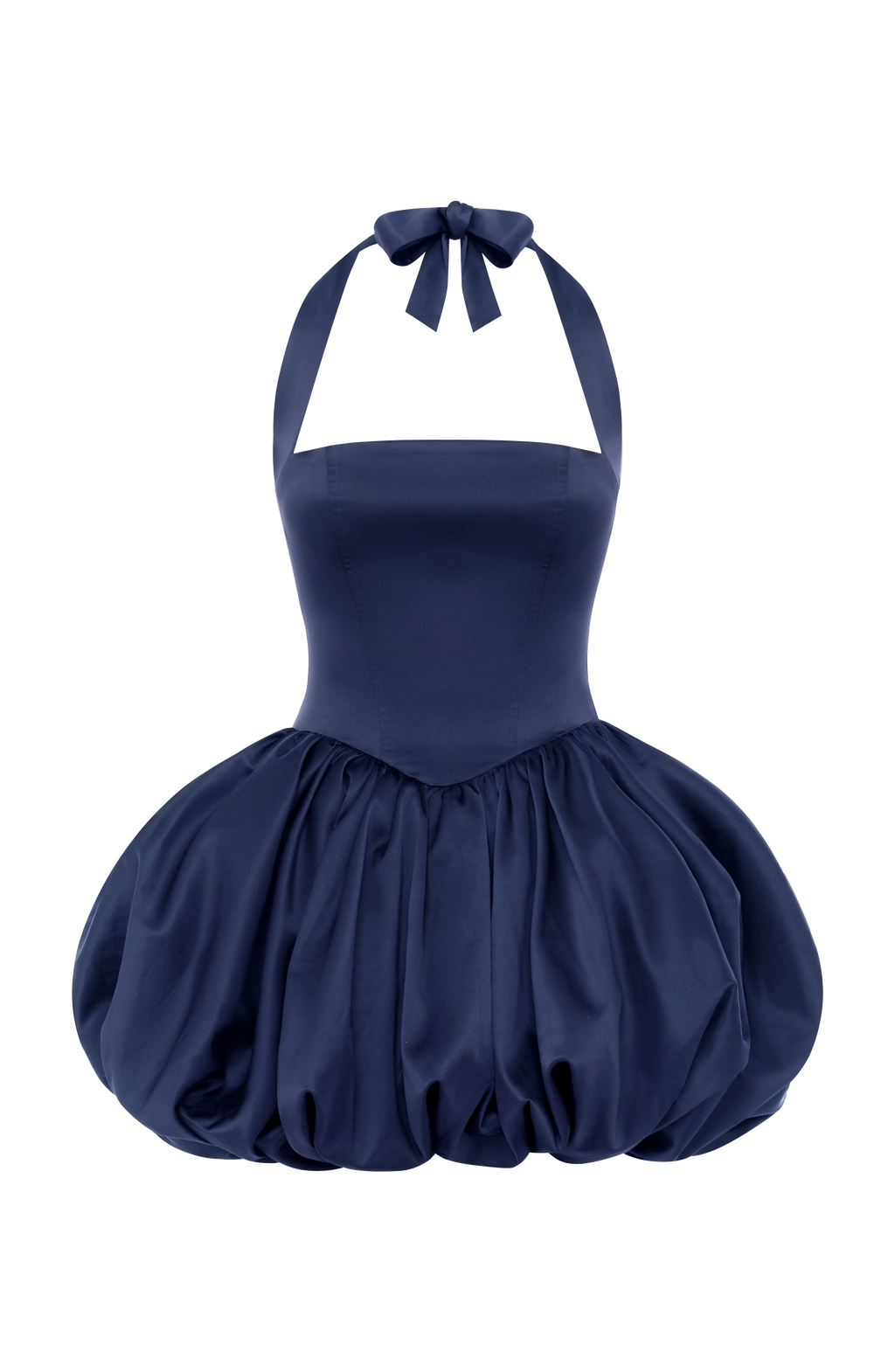 Marineblaues Satin-Minikleid mit eckigem Ausschnitt – Partykleid kurz
